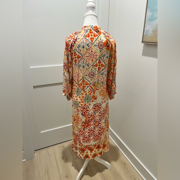 Zara Dress Small White Colorful Patchwork Shimmer Shift 3/4 Sleeve Boho - Picture 6 of 9